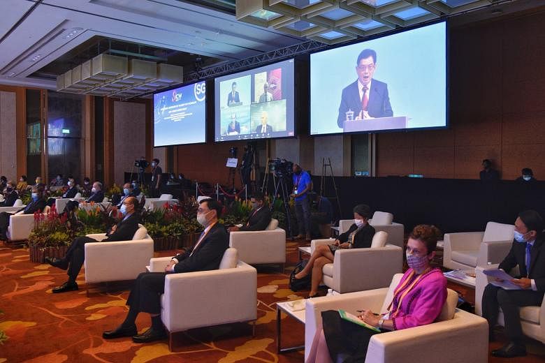 Deputy Prime Minister Heng Swee Keat unveiling the Safer Cyberspace Masterplan 2020 yesterday, at the opening of the fifth annual Singapore International Cyber Week at the Marina Bay Sands Expo and Convention Centre.