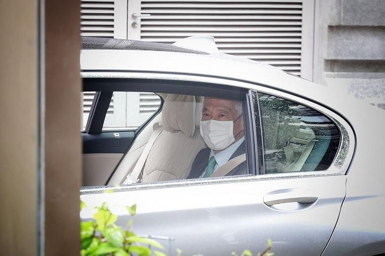 Prime Minister Lee Hsien Loong arriving at the Supreme Court yesterday. PM Lee is seeking substantial damages and an injunction that Mr Leong Sze Hian be restrained from publishing or disseminating the defamatory allegations by any means.