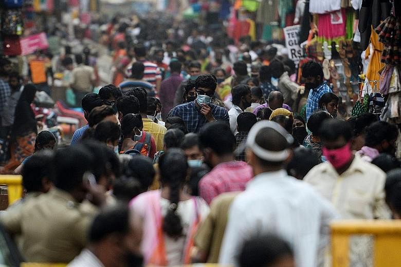 A crowded street in Chennai in the Indian state of Tamil Nadu on Wednesday. India has reported more than 7.3 million Covid-19 infections and over 111,000 deaths, second only to the US.