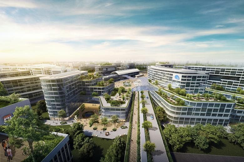 An artist's impression of the Jurong Innovation District manufacturing hub, the first phase of which is expected to be completed around 2022. The Advanced Manufacturing Training Academy, to be located in the district, will work with schools and train