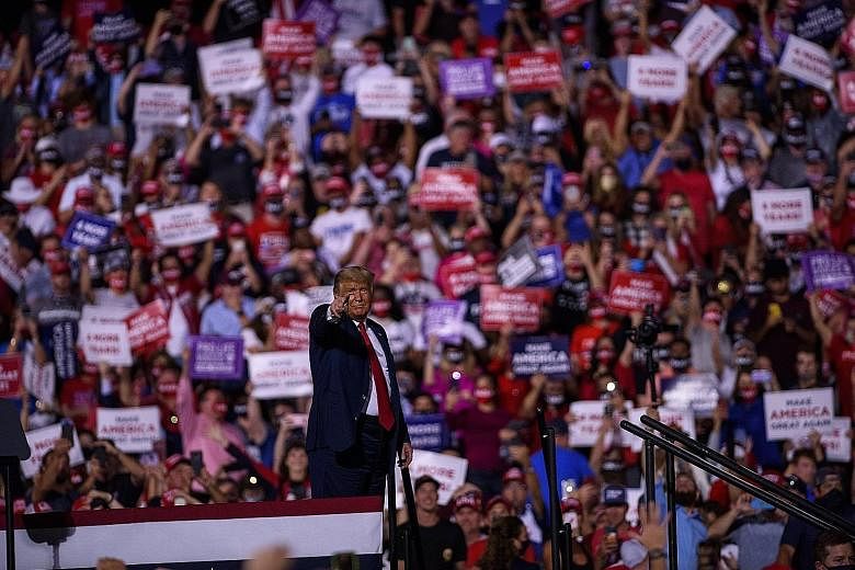 President Donald Trump departing from the rally at the Gastonia Municipal Airport in North Carolina on Wednesday. The rally came on the same day the Democratic Party turned up the heat, bringing former president Barack Obama into the campaign with a 