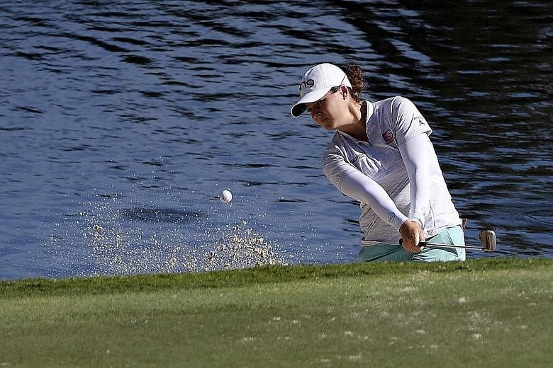 Ally McDonald chipping out from the sand in the second round of the LPGA Drive On Championship-Reynolds. Her best results on the Tour have been two third placings.