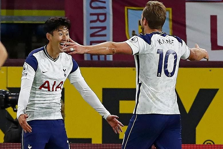 Son Heung-min thanking the provider of his latest goal, Harry Kane, after the pair combined for Tottenham's late winner against Burnley. The South Korean leads the Premier League's scoring chart with eight strikes.