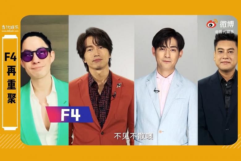 F4 REUNION: F4 are back together after seven years. The former Taiwanese boy band, comprising Jerry Yan, Vic Chou, Ken Chu and Van Ness Wu, last performed together at Jiangsu Television's Spring Festival Gala in January 2013. The Chinese television s