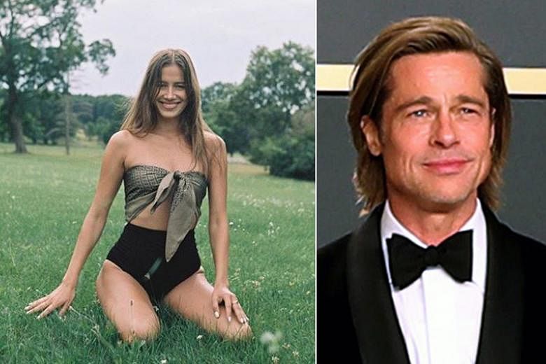 Actor Brad Pitt (left) and model Nicole Poturalski (above) reportedly met in November last year and were confirmed to be dating in August.
