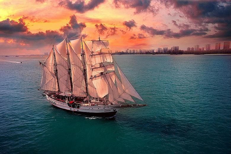 Tall Ship's dinner cruise takes patrons from Resorts World Sentosa to Singapore's port waters. The experience costs $208 a person and includes 2.5 hours of sailing, a three-course sit-down meal, soft drinks and a mocktail, and a complimentary limousi