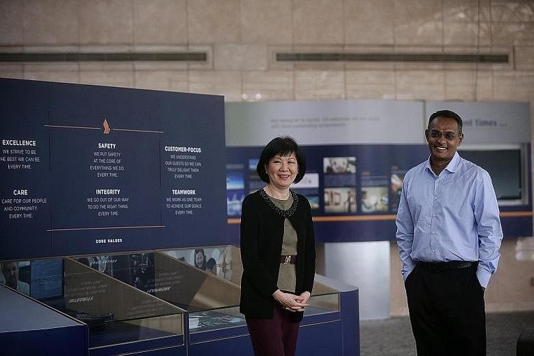 Ms Foo Juat Fang, who has helped to train Singapore Airlines' cabin crew since 1996, and pilot Senthilvalavan Ganapathi are both trainers at the Singapore Airlines Academy, a new arm that the airline has set up to conduct training for companies.