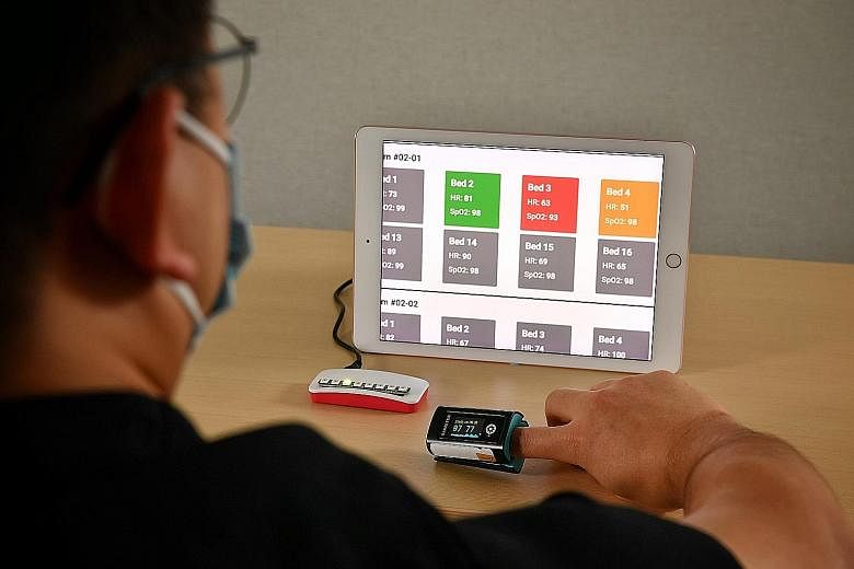 With the new wireless system, the dashboard can be accessed via a laptop, tablet or smartphone and will display the user's name and pulse oximeter readings. Green indicates that both the user's blood oxygen and heart rate readings are normal. Orange 