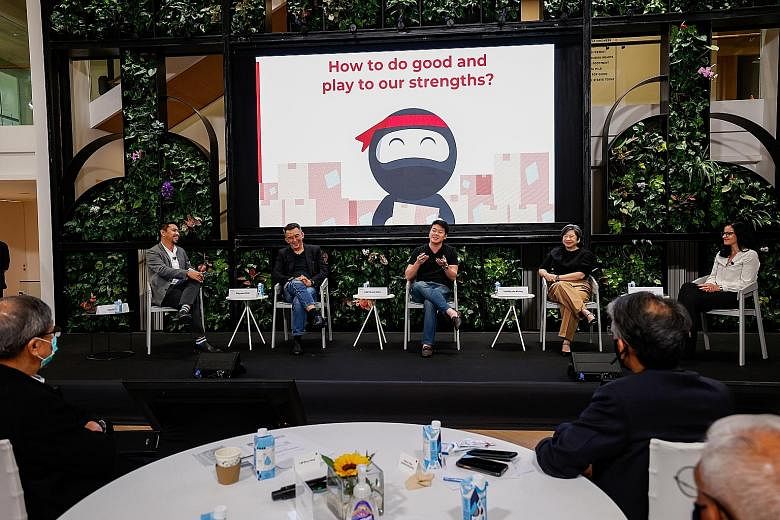 At yesterday's Temasek Trust Conversation panel discussion were (from left) The Majurity Trust executive director Martin Tan, Vintage Radio SG co-founder and Radioactive managing director Aloysius Tan, Ninja Van Singapore co-founder and chief executi
