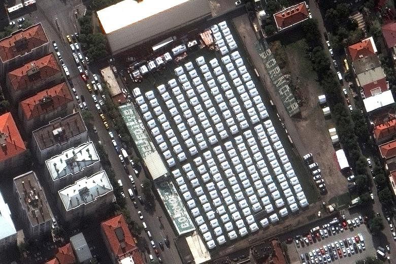 A satellite image showing tents and shelters at Bornova Stadium in Izmir. More than 10,222 beds were also distributed in the area for those displaced by the earthquake which struck last Friday in the Aegean Sea.