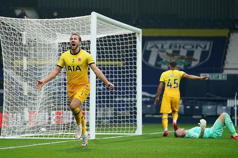 Tottenham striker Harry Kane celebrates after scoring his 150th Premier League goal in their 1-0 win over West Brom. He is in a good position to surpass Newcastle legend Alan Shearer's record of 260 goals.