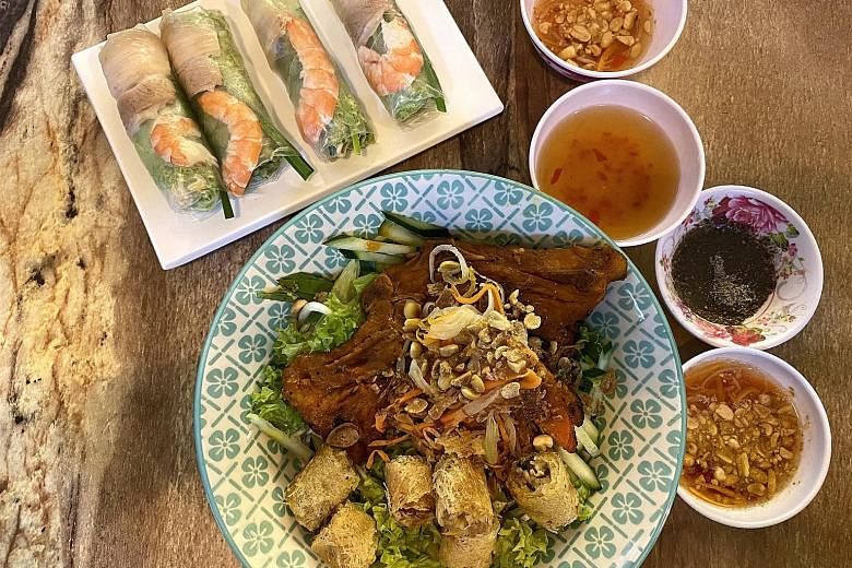 Near Hotel Classic by Venue (top) in Joo Chiat is Vietnamese food galore, such as bun thit nuong cha gio (above) from Lap Vietnamese Restaurant.