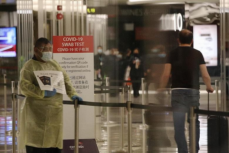 A Covid-19 swab test area for incoming passengers at Changi Airport Terminal 1 last week.