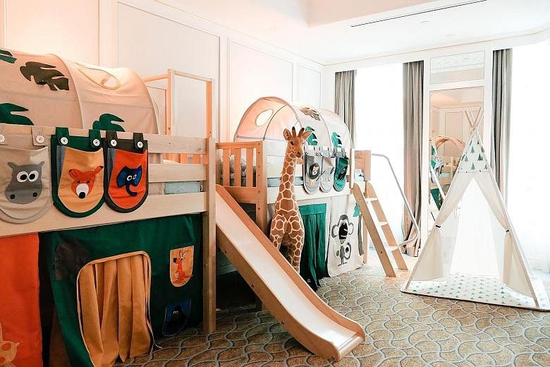 (Above) The Yacht-cation Escape package offered by M Social and Orchard Hotel caters to a growing demand for staycations with unique features. (Left) The Family Suite at InterContinental Singapore features an interactive kids' zone with two bunk beds