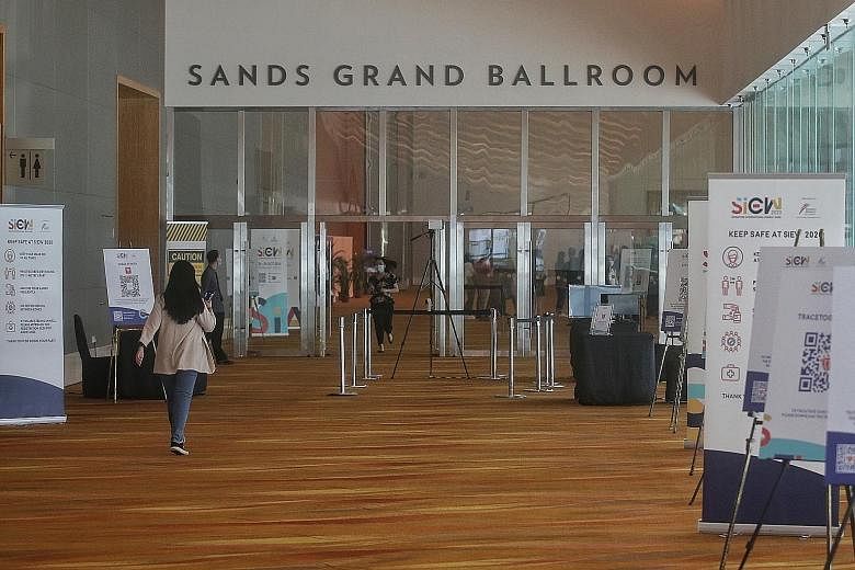 Visitors were tested for Covid-19 on the spot before they were allowed into the Singapore International Energy Week conference, which was held at Sands Expo and Convention Centre last month. The Alliance for Action for smart commerce is looking into 
