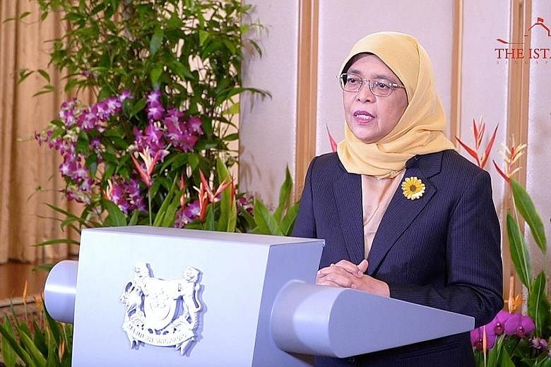 President Halimah Yacob, in her Women's Forum Global Meeting speech, said women empowerment is not just an ideal of fairness but also makes economic sense. PHOTO: PRESIDENT'S OFFICE