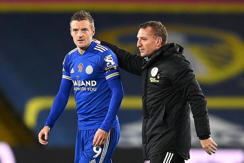 Brendan Rodgers (with Jamie Vardy at Elland Road on Nov 2) is a former evangelist for possession football, with his side scoring five goals at the Etihad and four at Elland Road with 28 and 32 per cent of the ball respectively. Vardy, especially, rev