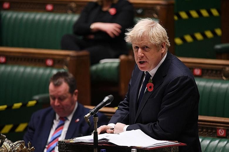Prime Minister Boris Johnson at the House of Commons on Nov 11. Seldom before has a British leader fallen from grace so quickly and comprehensively, says the writer, but the roller-coaster existence of peaks of fame followed by political disaster and