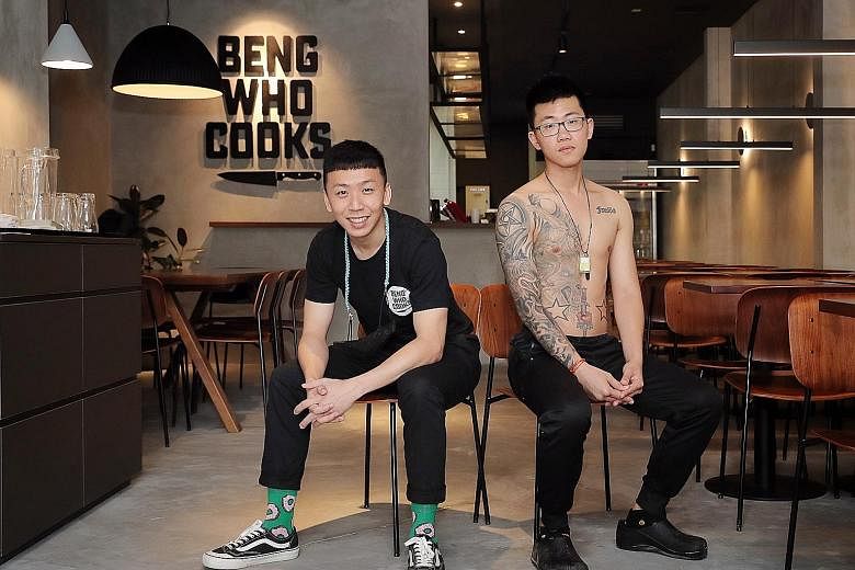Hung Zhen Long (left) and Jason Chua in their new restaurant, Beng Who Cooks, in Neil Road. They previously ran a stall, also called Beng Who Cooks, at Hong Lim Complex, and have learnt to work with each other. Having been friends for more than a dec