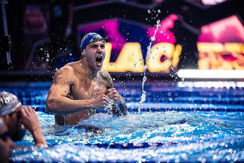 Caeleb Dressel is ecstatic after setting a 100m IM world record of 49.88sec at the ISL meeting in Budapest last week. The second season ended yesterday.