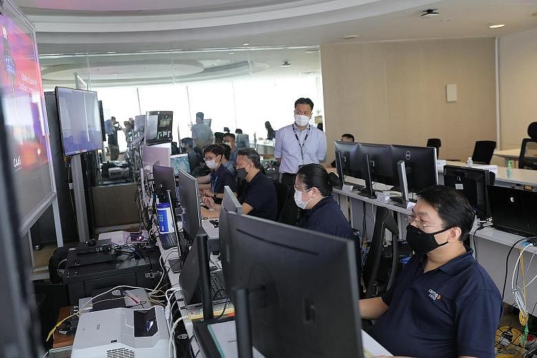 The operations centre at Changi Airport which receives information relayed from the counter-unmanned aircraft system. The centre was set up in July last year to coordinate and integrate all counter operations against drones flown near the Changi aero