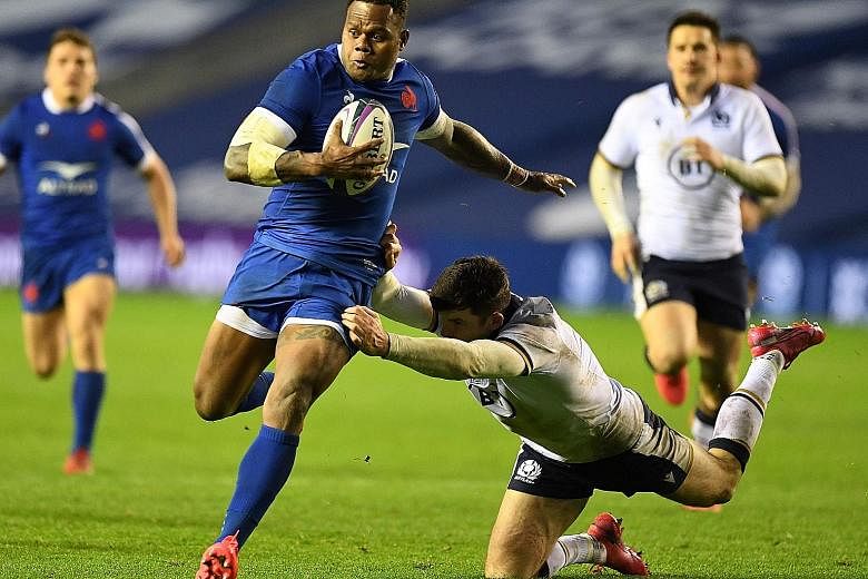 France centre Virimi Vakatawa scoring the only try during their Autumn Nations Cup match against Scotland at Murrayfield on Sunday.
