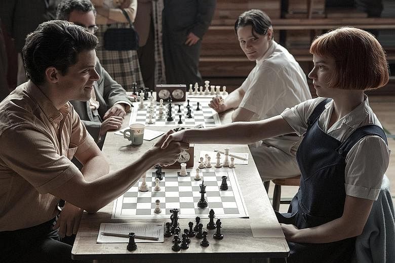 The show follows an orphaned female chess prodigy, played by Anya Taylor-Joy (left), as she rises to become one of the world's best players.