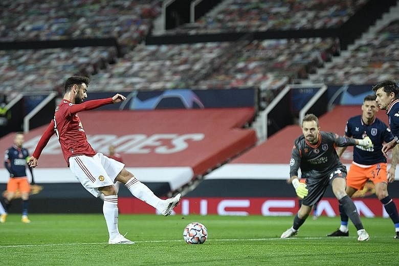 Bruno Fernandes finishing into an open net to double Manchester United's lead against Basaksehir on Tuesday. United's 4-1 win leaves them in a good position to qualify for the knockout stages. They can do so with a point from their two remaining matc