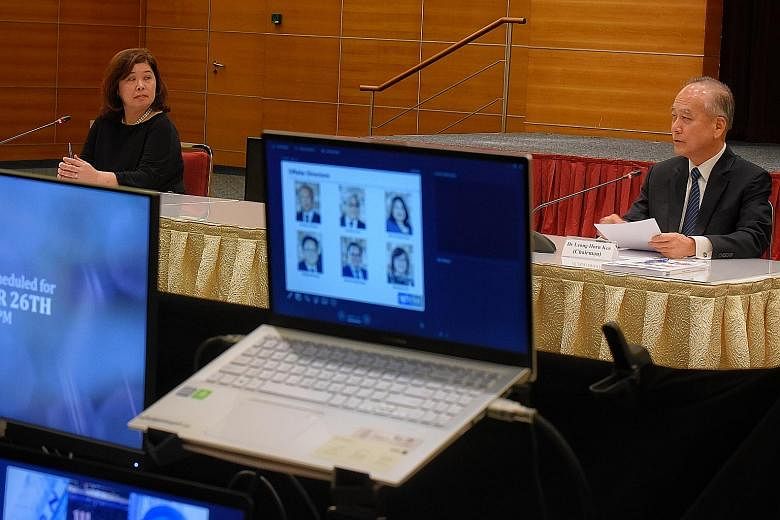 SPH Reit Management's chief executive Susan Leng Mee Yin and chairman, non-executive and independent director Leong Horn Kee at the SPH Reit annual general meeting, held virtually yesterday. ST PHOTO: MARK CHEONG
