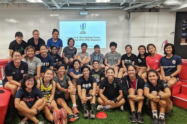 A World Rugby Level 1 Coaching Course conducted in Singapore in November 2018 saw 25 women sign up. They enjoyed a discount as part of World Rugby's Gender Inclusion Initiative. PHOTO: FACEBOOK/SINGAPORE WOMEN'S RUGBY