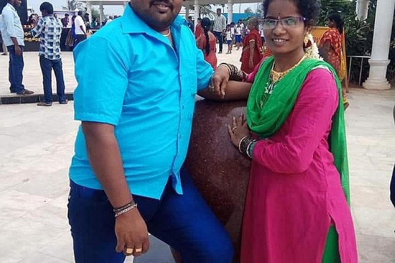 Mr Ramakrishnan Ravichandran and his wife. The Indian national was working in Singapore last year when he died on the job. PHOTO: TAMIL MURASU