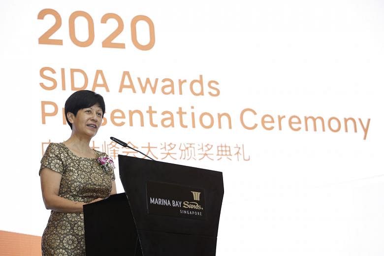 Minister in the Prime Minister's Office Indranee Rajah speaking at the fourth Singapore Interior Design Awards at the Sands Expo and Convention Centre yesterday. PHOTO: THE SOCIETY OF INTERIOR DESIGNERS SINGAPORE