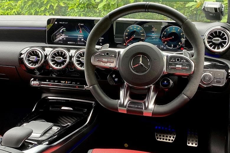 The Mercedes-AMG CLA 45S comes with twin 10.25-inch TFT screens packed with virtual gadgetry.