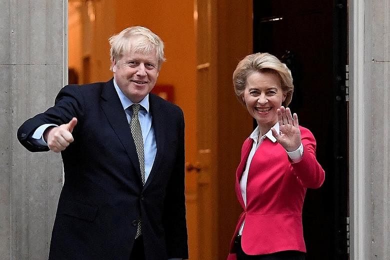 A January photo of British Prime Minister Boris Johnson and European Commission president Ursula von der Leyen in London. They were scheduled to speak yesterday to break an impasse in trade talks. PHOTO: REUTERS