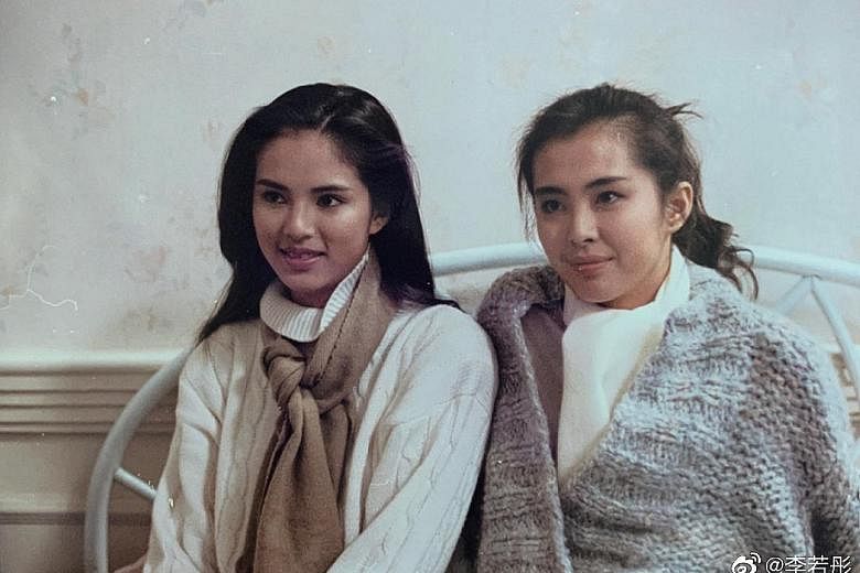 WHEN CARMAN MET JOEY: Hong Kong actress Carman Lee (right, with scarf) has met many actors and actresses throughout her career, but one of those she remembers most fondly is former actress Joey Wong (far right, with hair in a ponytail). 	Lee, 54, who