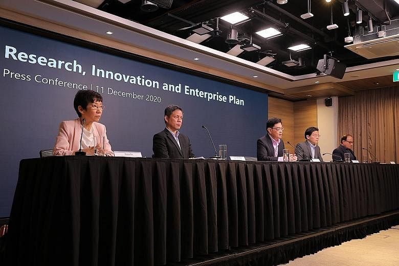 Deputy Prime Minister Heng Swee Keat (centre) with (from left) Minister for Sustainability and the Environment Grace Fu, Minister for Trade and Industry Chan Chun Sing, Minister for Education Lawrence Wong and Minister for Communications and Informat