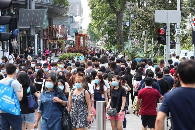 A large crowd of pedestrians in Orchard Road earlier this month. Minister of State for Social and Family Development, and for Education, Sun Xueling said that in her engagement with 30 volunteers, most expressed hope and enthusiasm for the new phase 