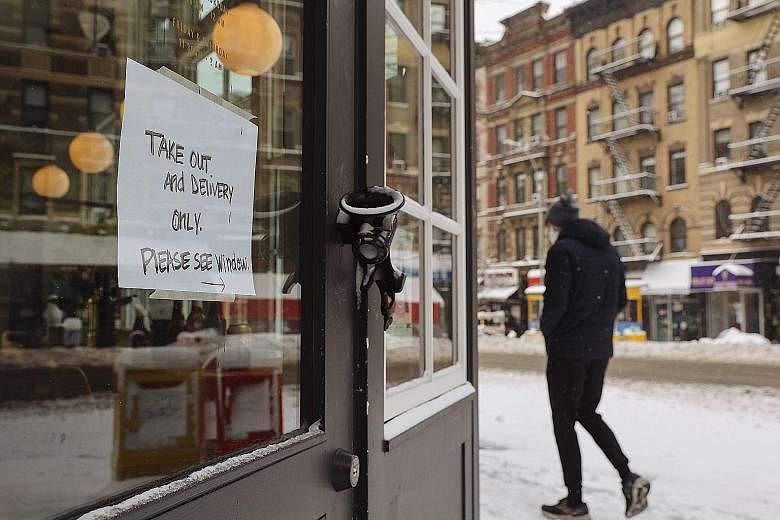 A restaurant offering food only for take-out and delivery in the Hell's Kitchen neighbourhood in New York. Long restaurant closures, reduced dining capacity and a growing consumer preference for eating at home amid the coronavirus pandemic have boost
