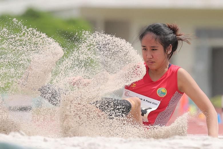National triple jumper Tia Rozario competing during the Singapore Athletics Performance Trial 2 at Home of Athletics in Kallang earlier this month. The 20-year-old is aiming to qualify for the Nov 21-Dec 2 SEA Games and June 18-27 Asean University Ga