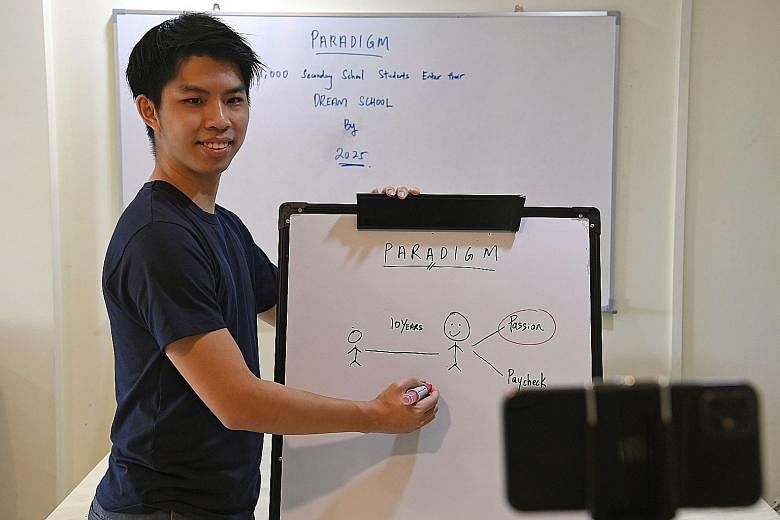Private tutor Dylan Lim uses TikTok not only for teaching but also to give advice to teens. Tutor Saiful Rizal Azman, who failed mathematics "many times", posts TikTok videos to help kids overcome their fear of the subject. Geography teacher Bernice 