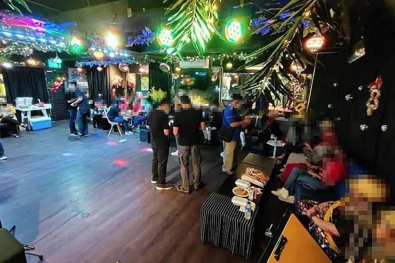 The authorities found an unlicensed public entertainment outlet in a factory unit, where 36 patrons were having a function.