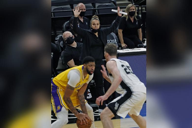 San Antonio Spurs assistant coach Becky Hammon taking over head coaching duties at the AT&T Centre on Wednesday. The hosts fell to the Lakers 121-107.