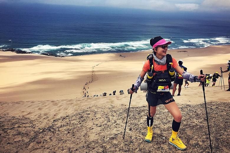Singaporean Vicki Zhu at the Half Marathon des Sables in Peru in December 2019. She finished the race on painkillers.