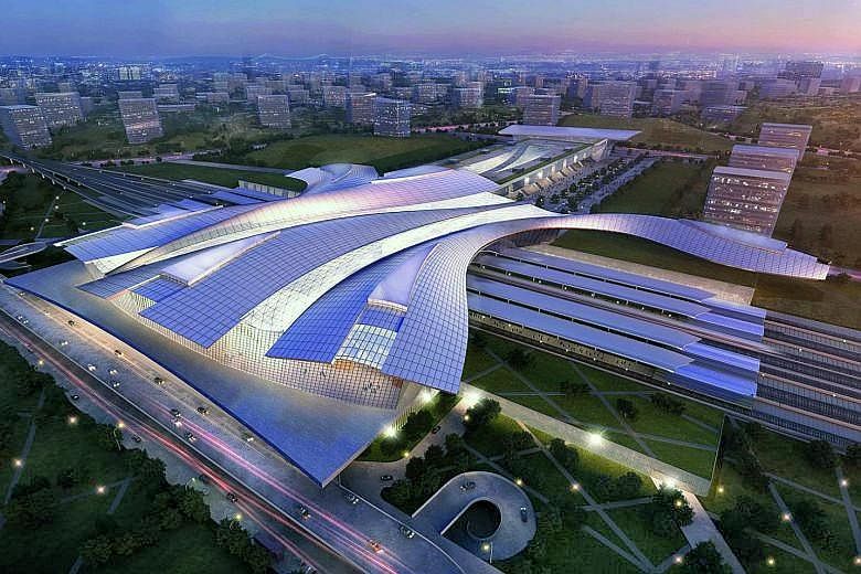 An artist's impression of the planned Iskandar Puteri high-speed rail (HSR) station in Johor. There has been speculation that the Malaysian government will continue with the HSR project, with its terminal station in Johor Baru. PHOTO: EDELMAN