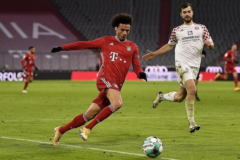 Leroy Sane in action during Bayern's 5-2 win over Mainz in Munich on Sunday. The German winger, who scored his fourth league goal this season in the 55th minute, was the Bundesliga's most expensive signing in the summer, moving from Manchester City f