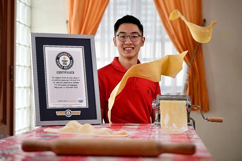 Nanyang Polytechnic student Samuel Tan practised for eight months to beat his favourite celebrity chef Gordon Ramsay's world record for the longest sheet of pasta rolled in one minute by an individual.