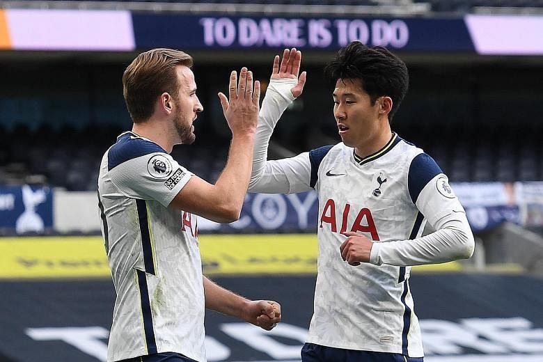 Tottenham's reliance on Harry Kane and Son Heung-min for goals is risky. Steven Bergwijn is the third of the front three, a diligent defender who has not scored in 27 appearances. PHOTO: EPA-EFE