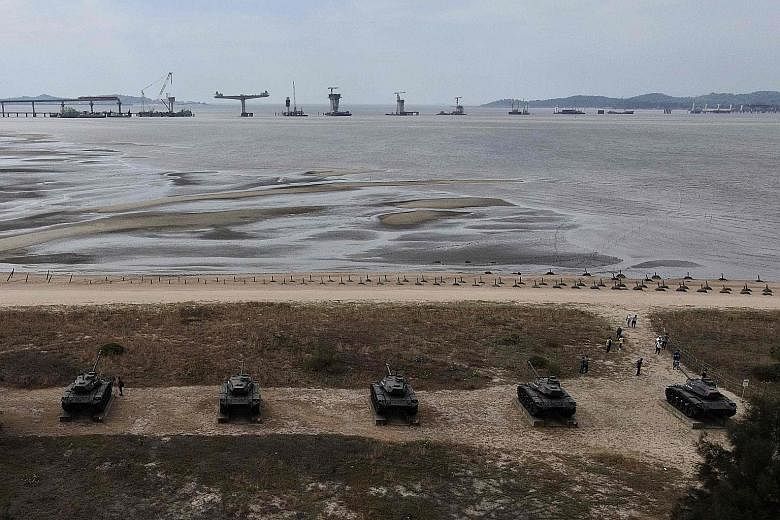 An aerial view from last October of anti-landing spikes and retired tanks placed along the coast of Taiwan's Kinmen islands, which lie just 3.2km from mainland China in the Taiwan Strait. The latest US move means Taiwanese and US officials no longer 