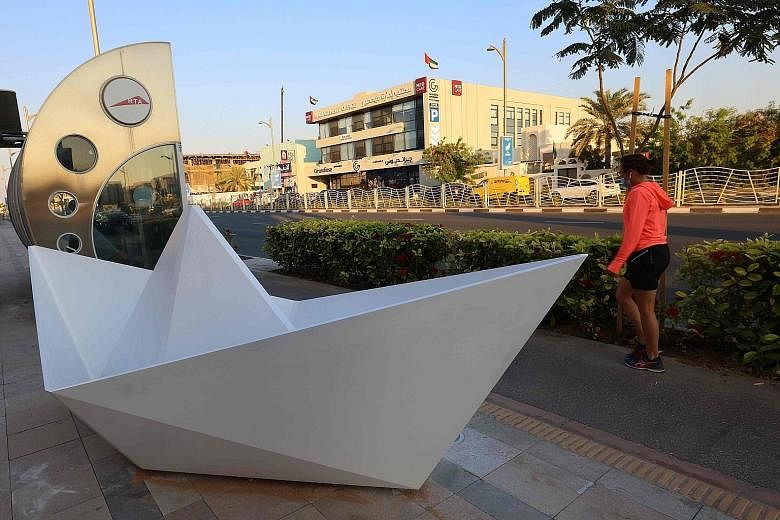 CELEBRATING A VIBRANT STREET: Public artworks along Jumeirah Street in Dubai, United Arab Emirates, have been put up to celebrate the rapid development of the coastal settlement into the posh area it is now. Street sculptures such as these evoke old 