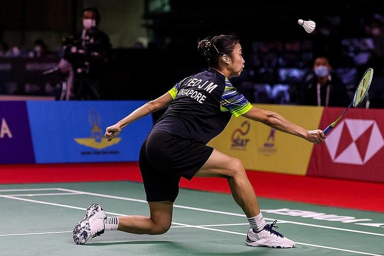 Singapore's Yeo Jia Min during her 21-15, 21-15 loss to world No. 5 Ratchanok Intanon at the Yonex Thailand Open yesterday. The defeat extended her winless record against the Thai to 3-0.